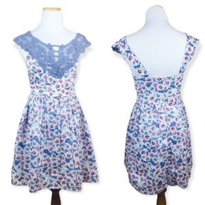 JODI KRISTOPHER Lace Floral Fit Flare Spring Twee XS Dress Cute Girly Victorian
